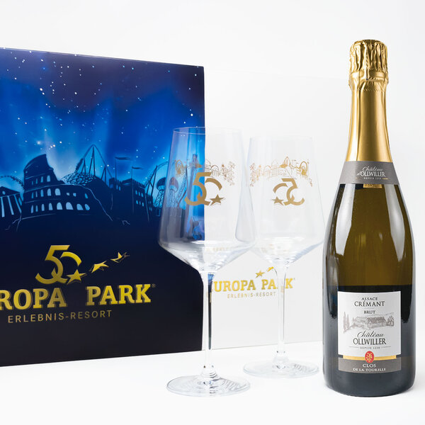 Gift Box 50 Years of Europa-Park – Crémant d’Alsace Brut & 2 Premium Wine Glasses
