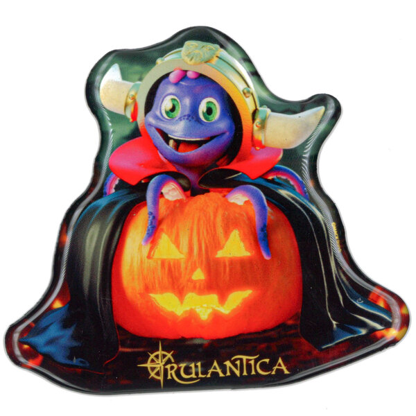 Aimant d’Halloween Snorri sur sa citrouille