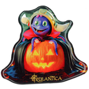 Aimant d’Halloween Snorri sur sa citrouille