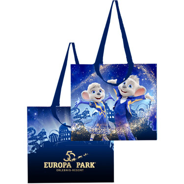 Sac de shopping avec Silhouette d’Europa-Park Resort / Ed & Edda en mode célébration